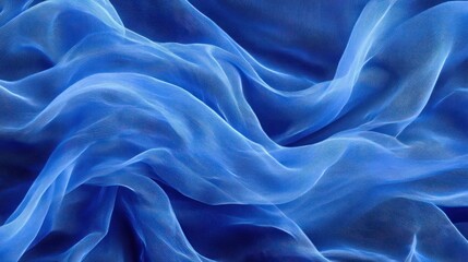 Obraz premium Blue sheer fabric drapes, textured background, studio shot, textile design