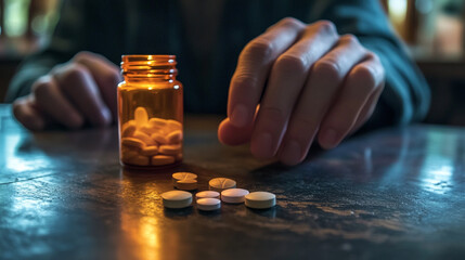 Close up photo of a person's hand trying to take medicine