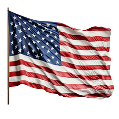Obraz premium A majestic view of the American flag waving proudly in the wind, showcasing its vibrant red and white stripes and a field of blue stars
