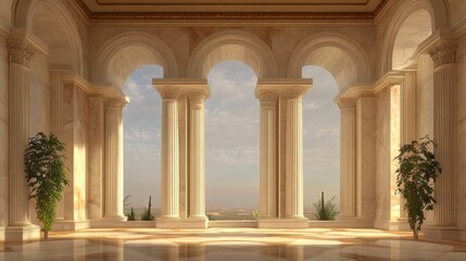 Naklejka premium A grand luxurious living room with a high ceiling and a crystal chandelier.