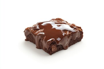 A delicious brownie, generously drizzled with rich, decadent chocolate ganache.