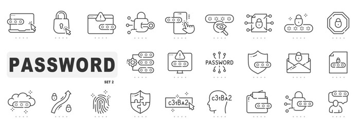 Set of password related line icons. Editable stroke. Set 2