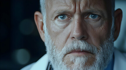 Closeup Portrait Of Mature Doctor With Serious Expression