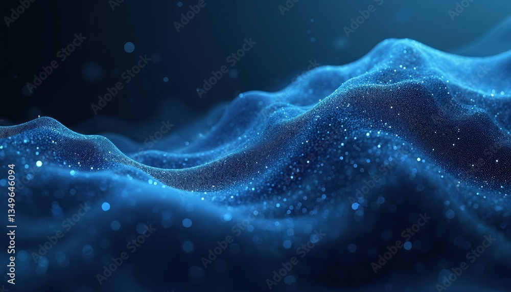 Aufkleber Abstract wave shape on dark blue background. Cyberspace, big data concept. Metaverse, network security, data transfer visualization. Futuristic geometric design. Digital graphic art.