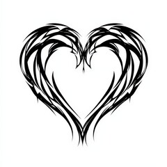 Obraz premium Abstract black heart with stylized lines on white background, symbolizing love and emotion. Perfect for modern romance themes, minimalist art, tattoos, and Valentine’s design.