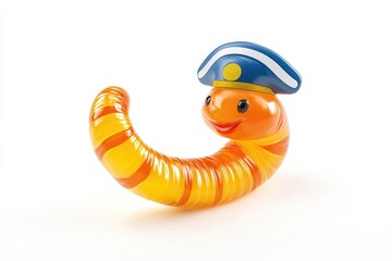 Naklejka premium A cheerful gummy worm wearing a captain's hat, playfully curved.