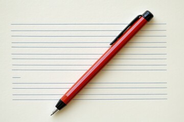 A red writing tool resting on lined paper for notes