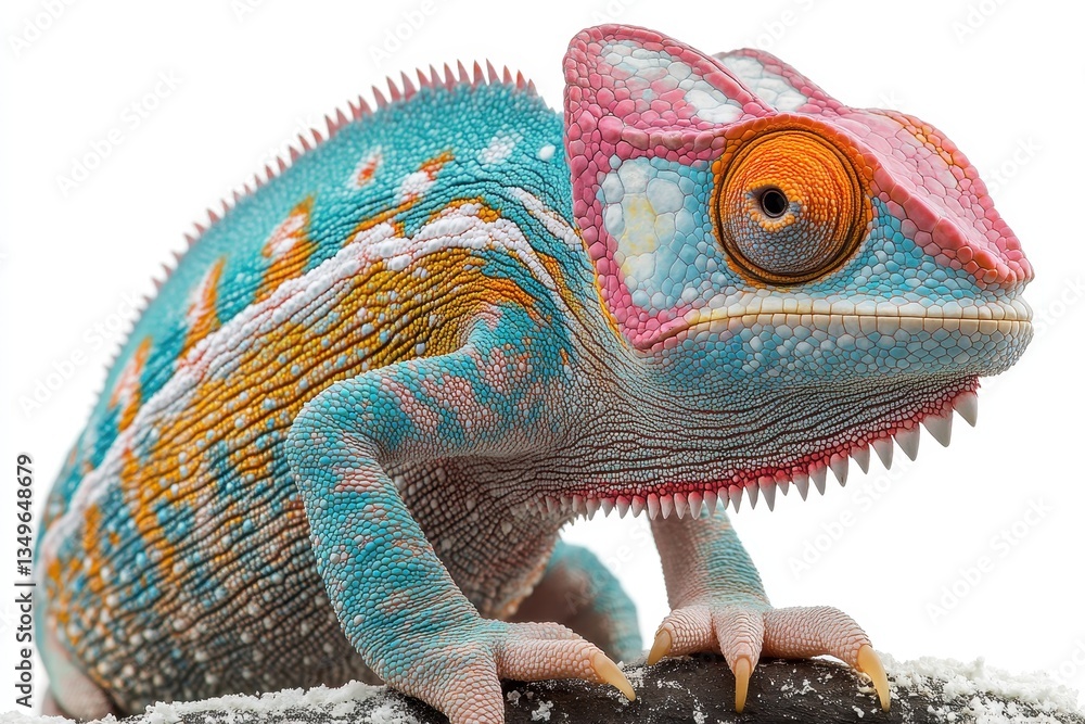 Poster chameleon perched on a colorful branch surrounded by vibrant leaves in a captivating natural habitat