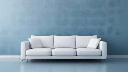 Modern Minimalist White Sofa against Textured Blue Wall Interior Design