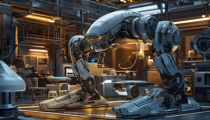 Fototapeta premium Precision-Engineered AI-Powered Robotic Surgeon With Graphene Composite In High-Tech Industrial Facility