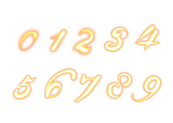 Obraz premium 0-9 Neon letters and numbers with artistic design on transparent background