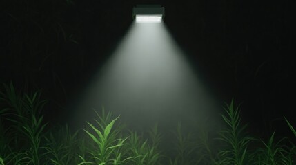 Illuminated plants in a dark environment
