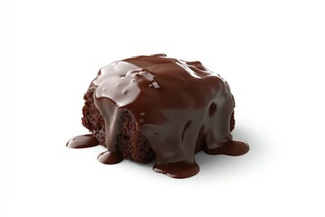 A decadent chocolate brownie, generously drizzled with rich, melted chocolate, creating a delightful dessert.