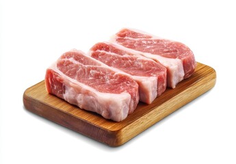 Fresh Raw Pork Chops on a Wooden Cutting Board Ready for Cooking, Ideal for Meal Preparation and Delicious Recipes