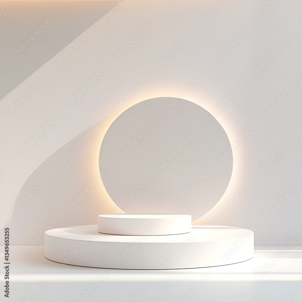 Poster minimalist white product display platform with subtle backlighting