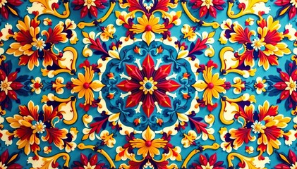 Intricate floral motifs in vibrant hues form a lively interior design repeat , floral, artistic, beautiful