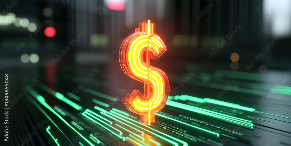 Poster a glowing dollar symbol represents financial stability and trust within a digital context. the vibra