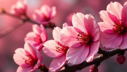 Fototapeta premium Vibrant red & white sakura, dense bloom, overlapping petals, japan, dense bloom