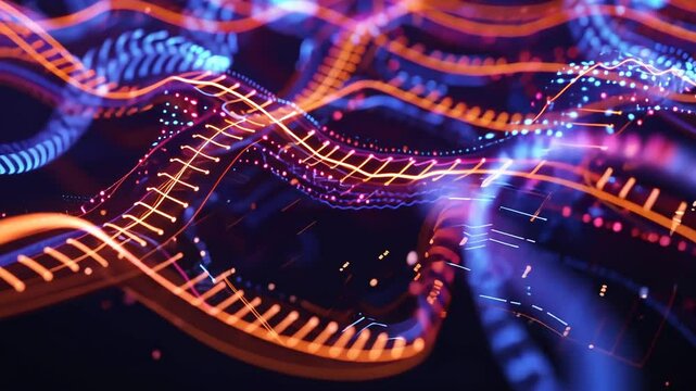 Leuchtende DNA-Str&auml;nge mit digitaler Struktur in Nahaufnahme