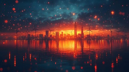 Fototapeta premium Futuristic cityscape powered by renewable energy