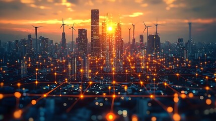 Fototapeta premium Futuristic cityscape powered by renewable energy