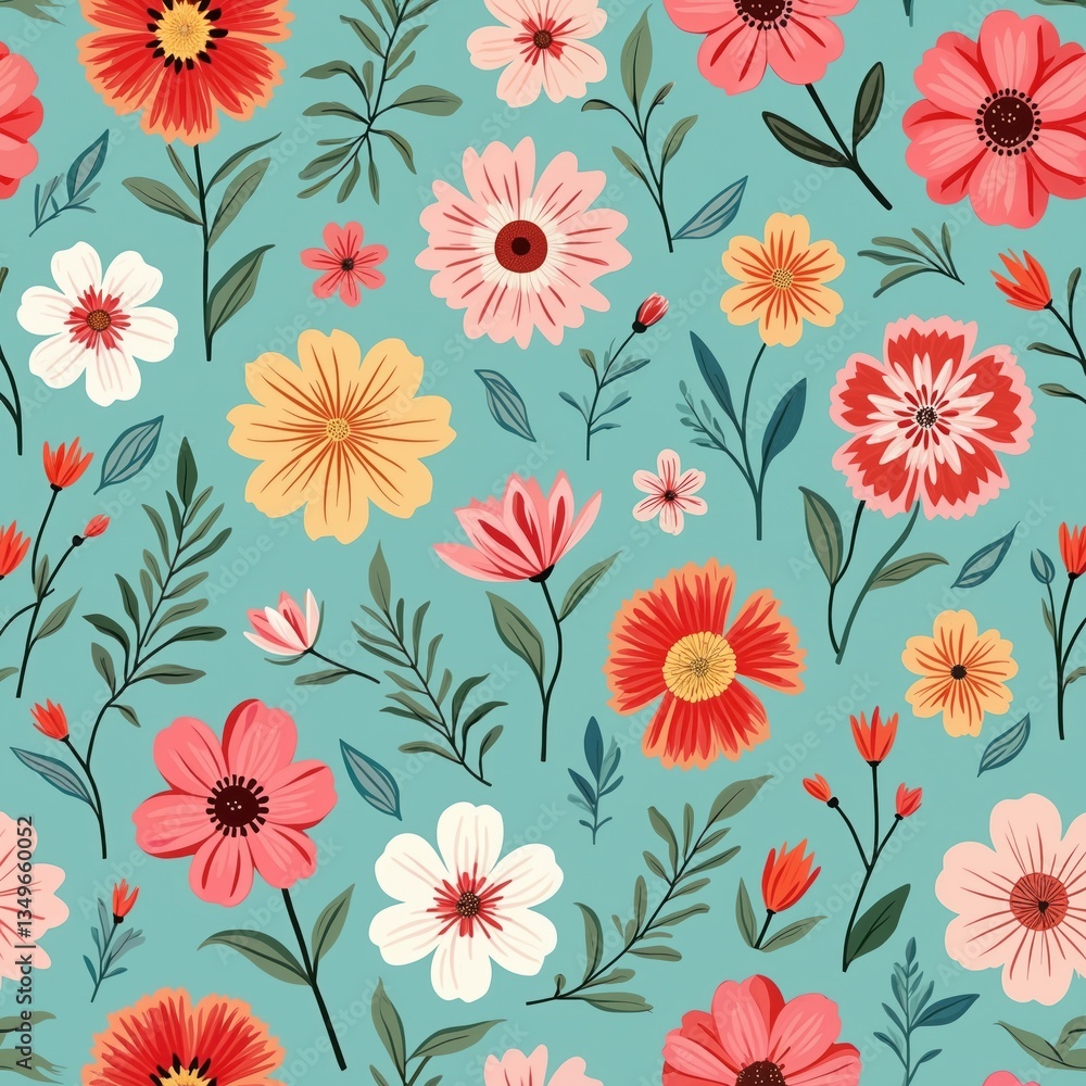 Poster trendy floral seamless pattern with groovy vibes. vintage 70s style flower background illustrations.