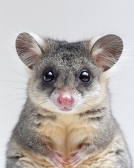 Ultra clean studio style photograph of mountain brushtail possum against a pure white background sharp lighting flawless high resolution detail minimalist modern wildlife photography
