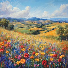 Fototapeta premium Picturesque Tuscan Landscape Painting