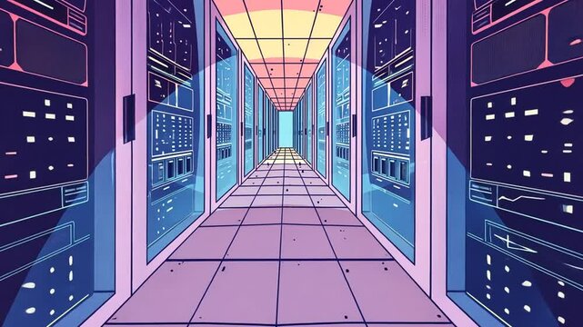 Futuristischer Serverraum mit digitalen Netzwerken in einer High-Tech Umgebung