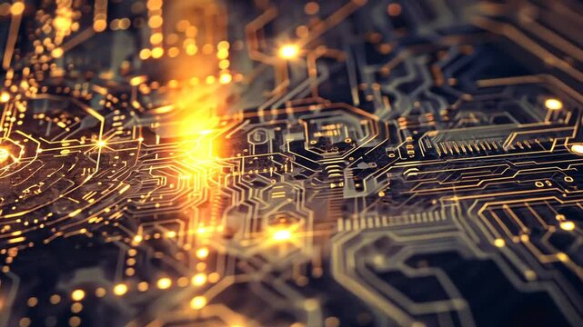 Futuristisches leuchtendes Netzwerk mit goldenen digitalen Elementen