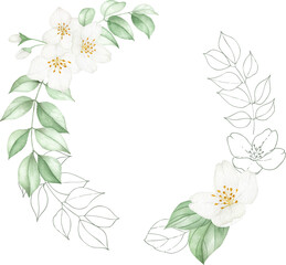 Botanical Watercolor Jasmine Wreath Clipart