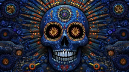 Obraz premium Ornate Blue Sugar Skull Day of the Dead Artwork