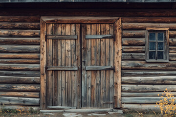 Abandoned wooden barn in countryside, Wooden log cottage in rural village, Wooden barn for ranch and cattle farming.