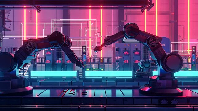 Futuristische Roboterarme in einer automatisierten Produktionslinie