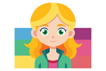 Cartoon Portrait of Smiling Blonde Woman with Colorful Block Background Design