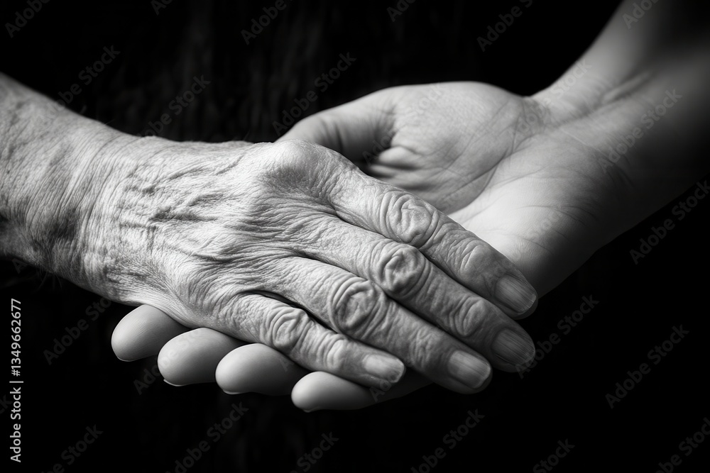 Poster two hands engaging in a firm handshake, symbolizing friendship and collaboration in a community sett