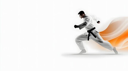 Obraz premium A skilled martial performing a powerful and focused karate movement captured in a high contrast minimalist composition