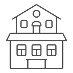 Two storey house thin line icon, real estate concept. Vector graphics. Cottage building with two roofs sign on white background, outline style icon for mobile or web design.