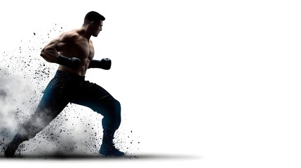 Naklejka premium A silhouetted figure of a focused muscular athlete running with explosive speed and determination capturing the passion and discipline of fitness and sports