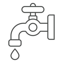 Water faucet and drop thin line icon, water resource concept. Vector graphics. Faucet tap with water drop sign on white background, outline style icon for mobile or web design.