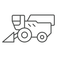 Harvester tractor thin line icon, wheat production concept. Vector graphics. Wheat grain crop vehicle sign on white background, outline style icon for mobile or web design.
