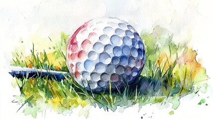 Watercolor golf ball on grass