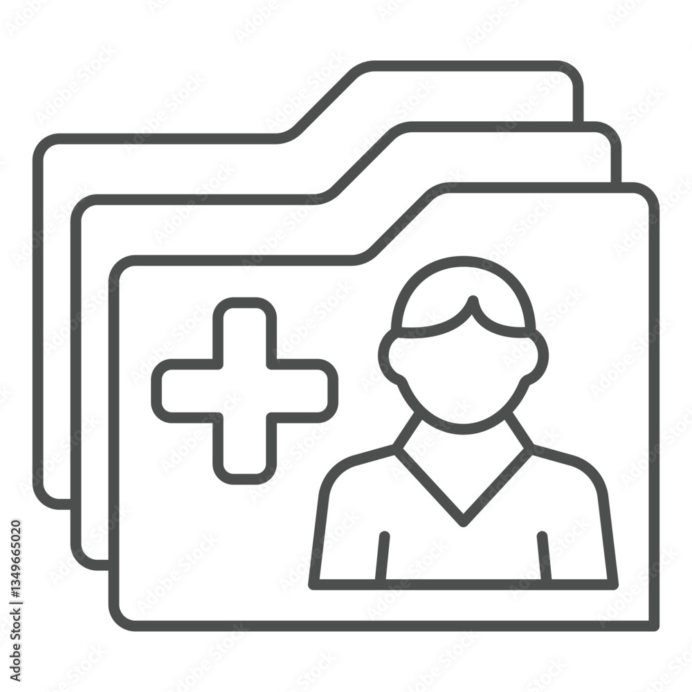 Aufkleber person profile folders with medical cross thin line icon, human rescue concept. vector graphics. cit