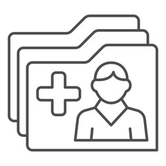 Fototapeta premium Person profile folders with medical cross thin line icon, human rescue concept. Vector graphics. Citizens database files sign on white background, outline style icon for mobile or web design.