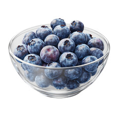 Fresh and Juicy Blueberries in a Glass Bowl on white background