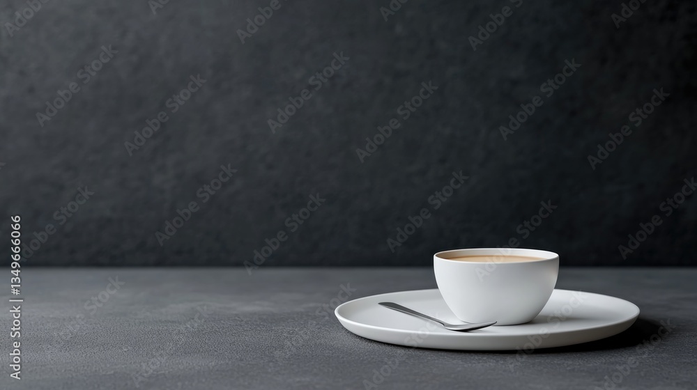 Poster bold minimalist design featuring empty plate with single spoon arranged geometrically with clean neg