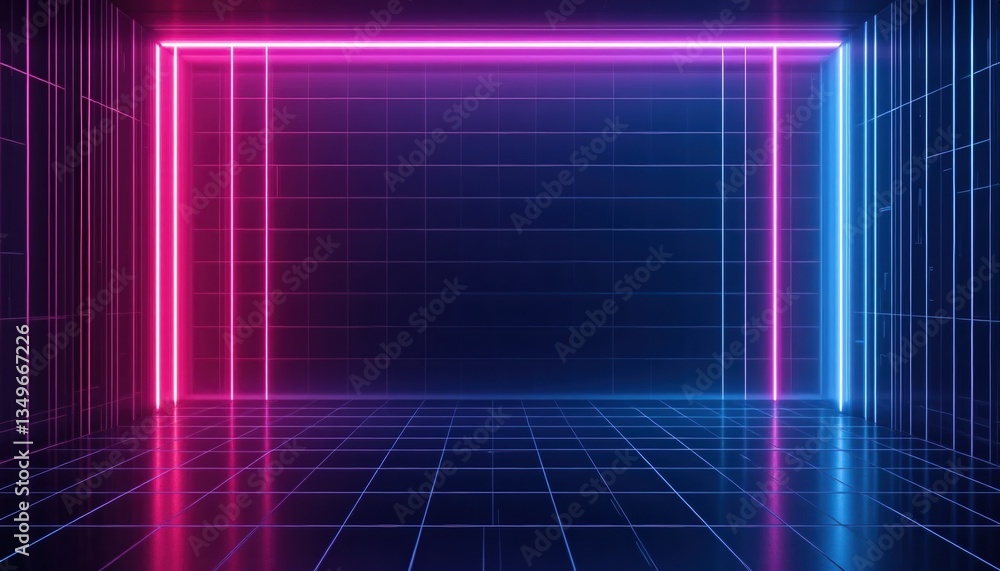 Aufkleber neon light display virtual studio digital art futuristic environment wide angle view creative concep