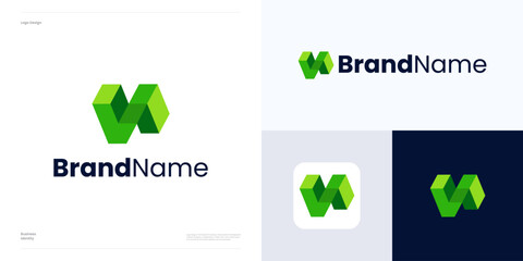 Letter W, S or V infinity block logo design, Initial letter W, S, V with isometric representation, perspective and 3D effect flat color, Symbol vector style is geometric, abstract, modern, minimalist.