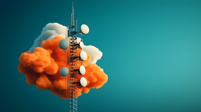 Array of advanced communication towers and antennas conveying digital data through the ethereal atmosphere