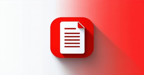 Clean white and red public records search app icon with government file and transparency symbol flat three dimensional glossy style round square shape modern app icon featuring